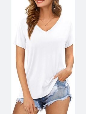 Beyove White V neck Tee - large